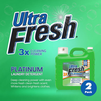 Ultra Fresh 2 Pack 3X Platinum Liquid Laundry Detergent up to 320 Loads, Original Green - Deep