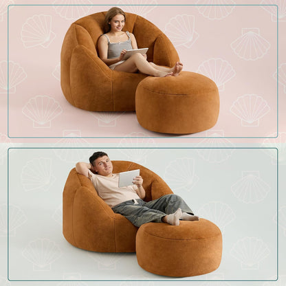 Giant Bean Bag Swivel Chair for Adults - Comfy Plush Round Shell Soft Accent Chaise Lounge Indoor