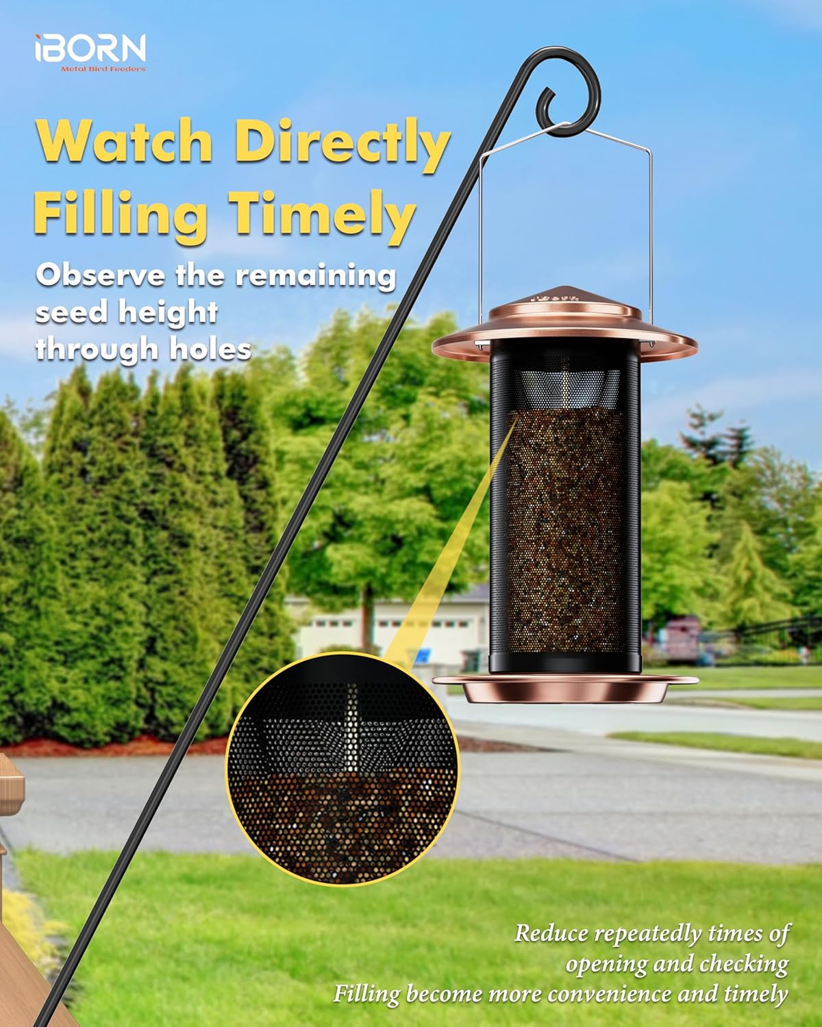 iBorn Bird Feeders for Outdoors, All Metal Mesh Tube, Holding Bird Seed for Outside Feeders,18cm