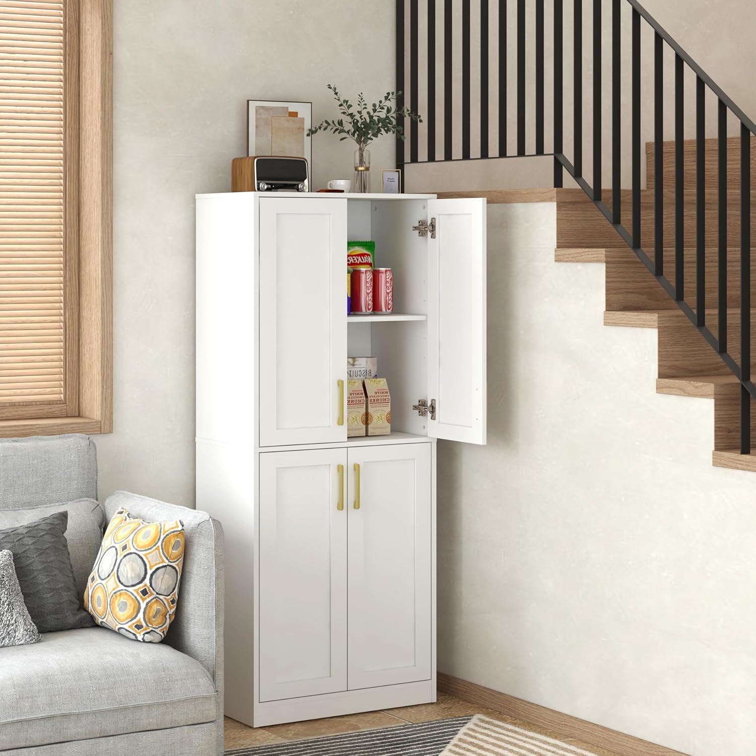 Storage Cabinet, Kitchen Pantry with Doors & Shelf, Tall Storage Cabinet for Bathroom, Living Room