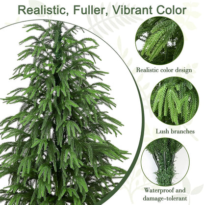 Artificial Norfolk Pine Tree, 3 ft Realistic Christmas Tree, Fake Potted Plants for Front Porch