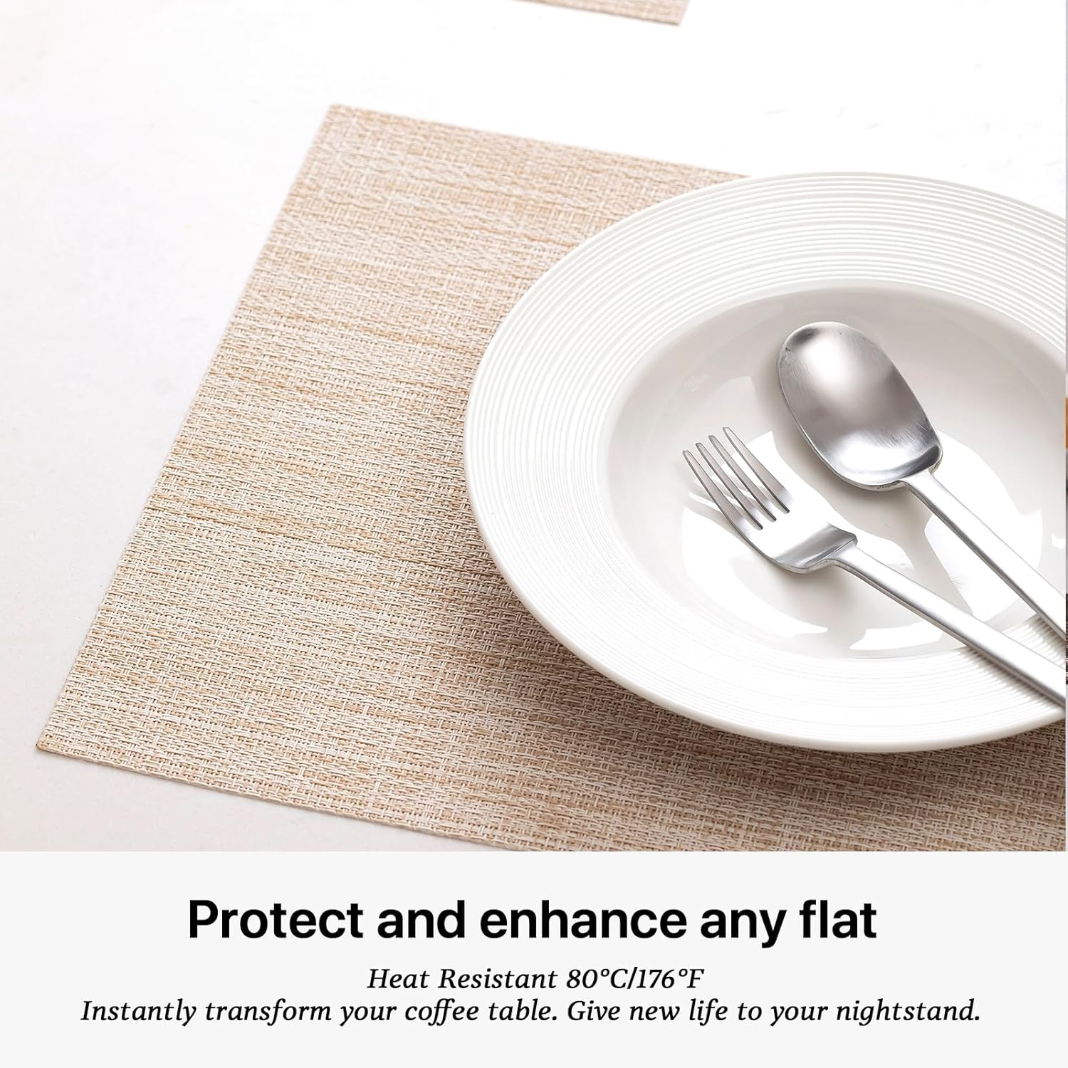 LEXMORE Placemats Set of 8 Vinyl/Plastic Woven Place Mats for Kitchen Table Indoor/Outdoor Washable