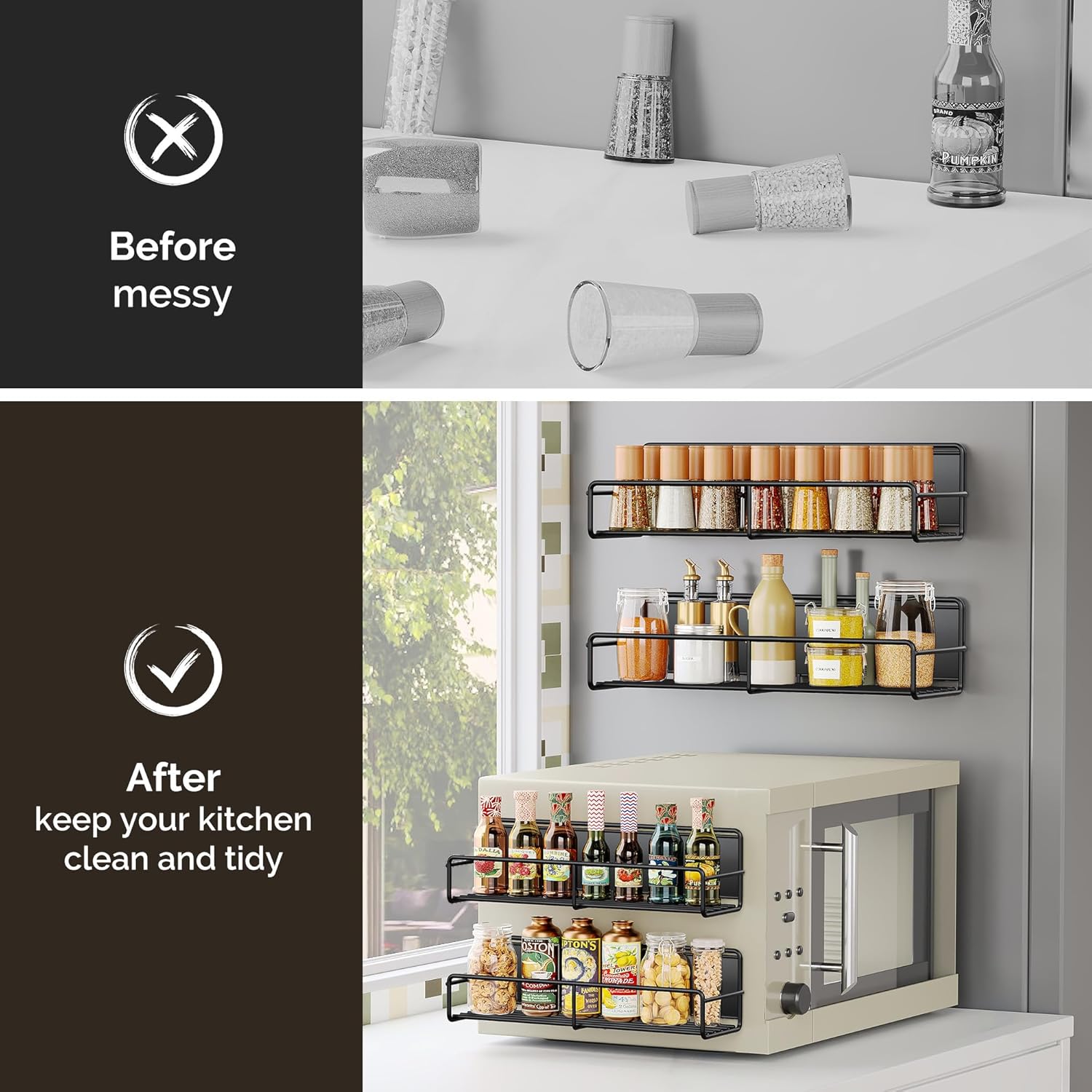 3 Pack Magnetic Spice Rack Organizer, Space Saver for Refrigerator and Whiteboard, Metal Fridge