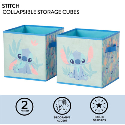 Stitch Storage Cubes Set of 2 Durable Fabric Bins with Handles, 10"x10"x10" Collapsible Cube