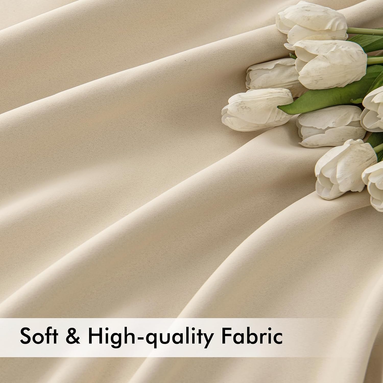 MIULEE Cream Beige Back Tab Light Blocking Curtains 72 Inch Length 2 Panels Set for Living Room