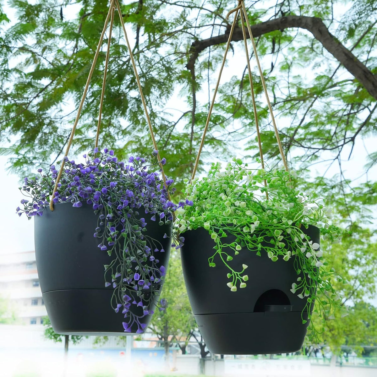 10 Inch Self Watering Hanging Pots, 2 Pack Hanging Planters with 40oZ Deep Reservior for Indoor