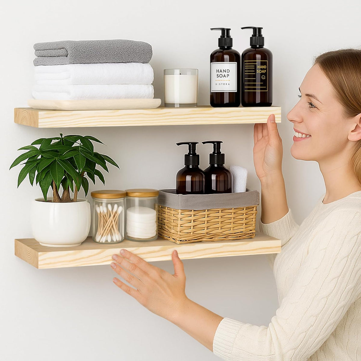 BGMG Wood Floating Shelves 24 inch, Wide Rustic Wooden Wall Shelves for Bathroom Living Room