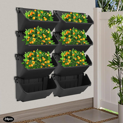 24PCS Vertical Wall Planter, 13 inch Wall Mounted Garden Planters, Plastic Wall Hanging Planter