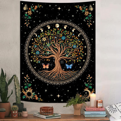 Lunerfex Tree of Life Tapestry Moon Phase Wall Tapestry, Green Tapestries for Bedroom Ceiling