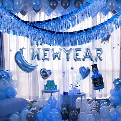 Blue Foil Fringe Garland 10FT 2packs, Metallic Foil Tinsel Fringe Banners for Parade Float