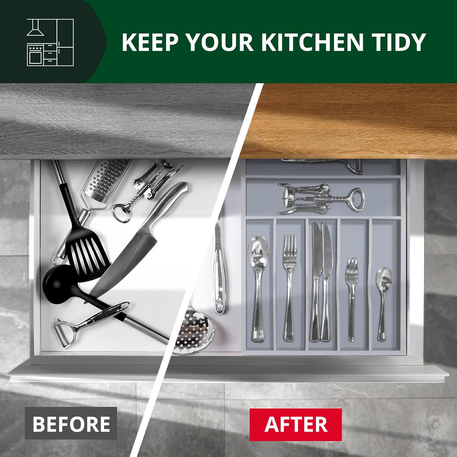 ROYAL CRAFT WOOD Luxury Bamboo Kitchen Drawer Organizer - Silverware Organizer - Utensil Holder and