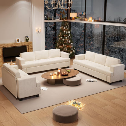 Sofa, 3 Piece Set Comfy Sofa, Loveseat & 2 3-Seater Couch with Deep Seats for Living Room, Modern
