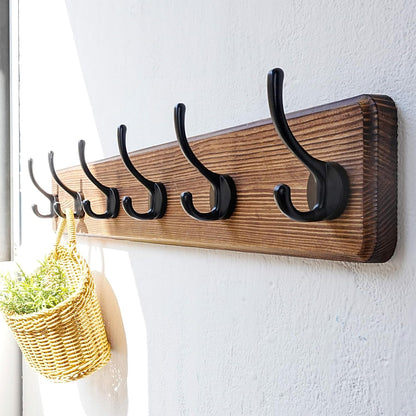 Dseap Wall Mounted Coat Rack: 24" Long, Patented, Heavy-Duty, 6-Double-Hooks Wooden Hanger Rail for