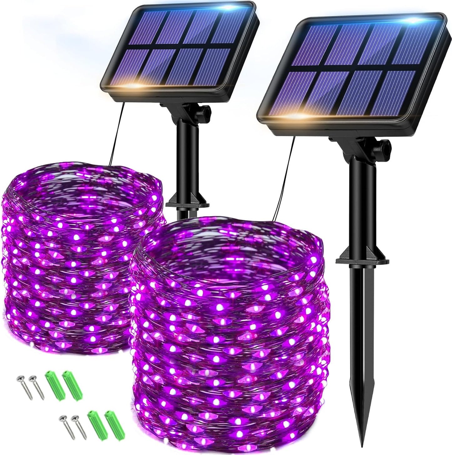 2 Pack Solar String Lights Outdoor - 160LED 66FT Halloween Solar Fairy Lights Outside Waterproof, 8