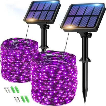 2 Pack Solar String Lights Outdoor - 160LED 66FT Halloween Solar Fairy Lights Outside Waterproof, 8