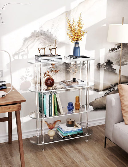 Clear Bookshelf, Acrylic Bookcase with Open Book Shelf Console Table for Entryway Office Living