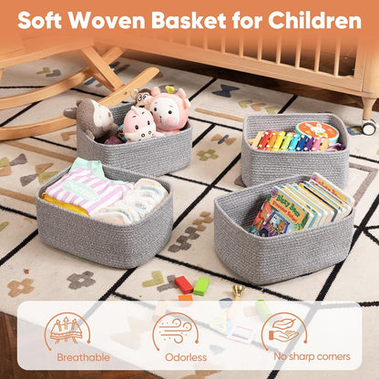 OIAHOMY 4 Pack 14.17*11.02*6.3IN Storage Baskets for Organizing Shelves, Woven Rope Baskets for