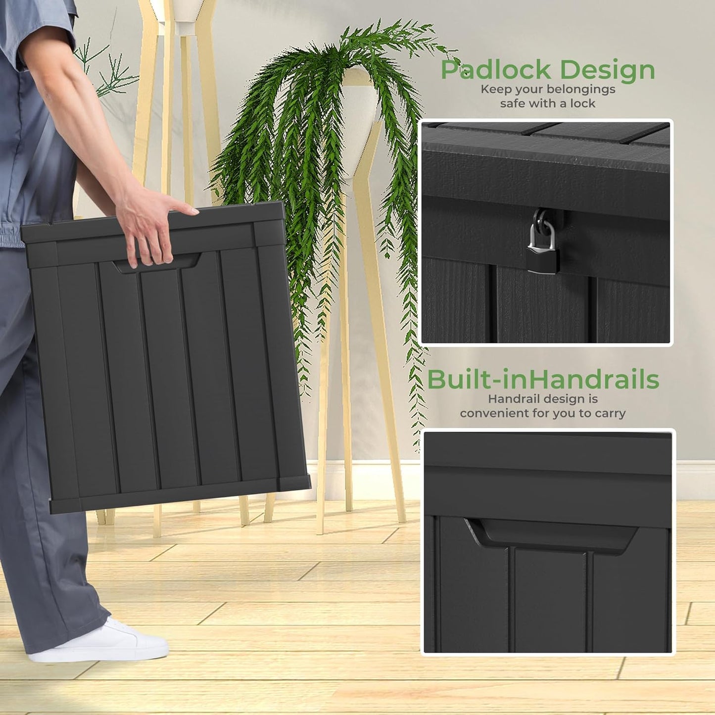 45 Gallon Resin Deck Box, Waterproof Outdoor Storage Bin for Patio, Poolside, and Garden, Lockable
