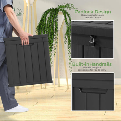 45 Gallon Resin Deck Box, Waterproof Outdoor Storage Bin for Patio, Poolside, and Garden, Lockable
