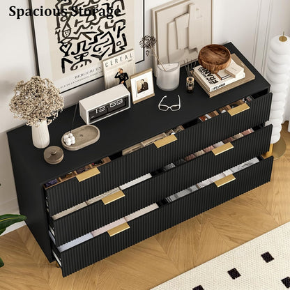 7 Drawers Dresser for Bedroom, Fluted Dresser Chest of Drawers with Gold Handle, Wood Modern