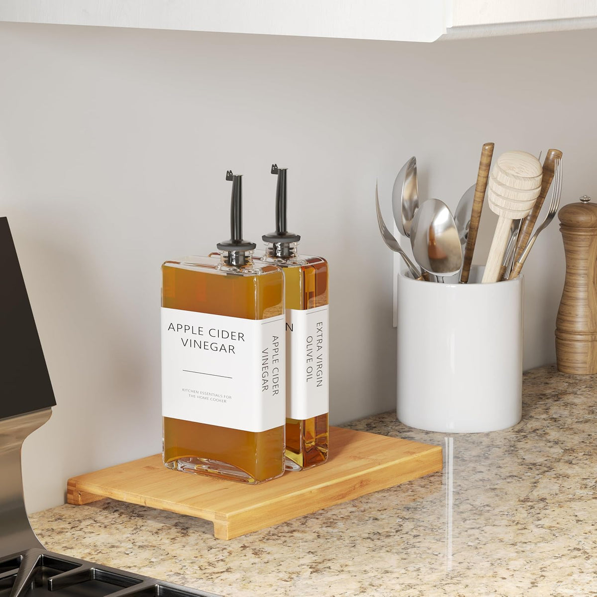 New England Stories Kitchen Cooking Oil Dispenser Set, Olive Oil and Vinegar Bottles, Soy Sauce