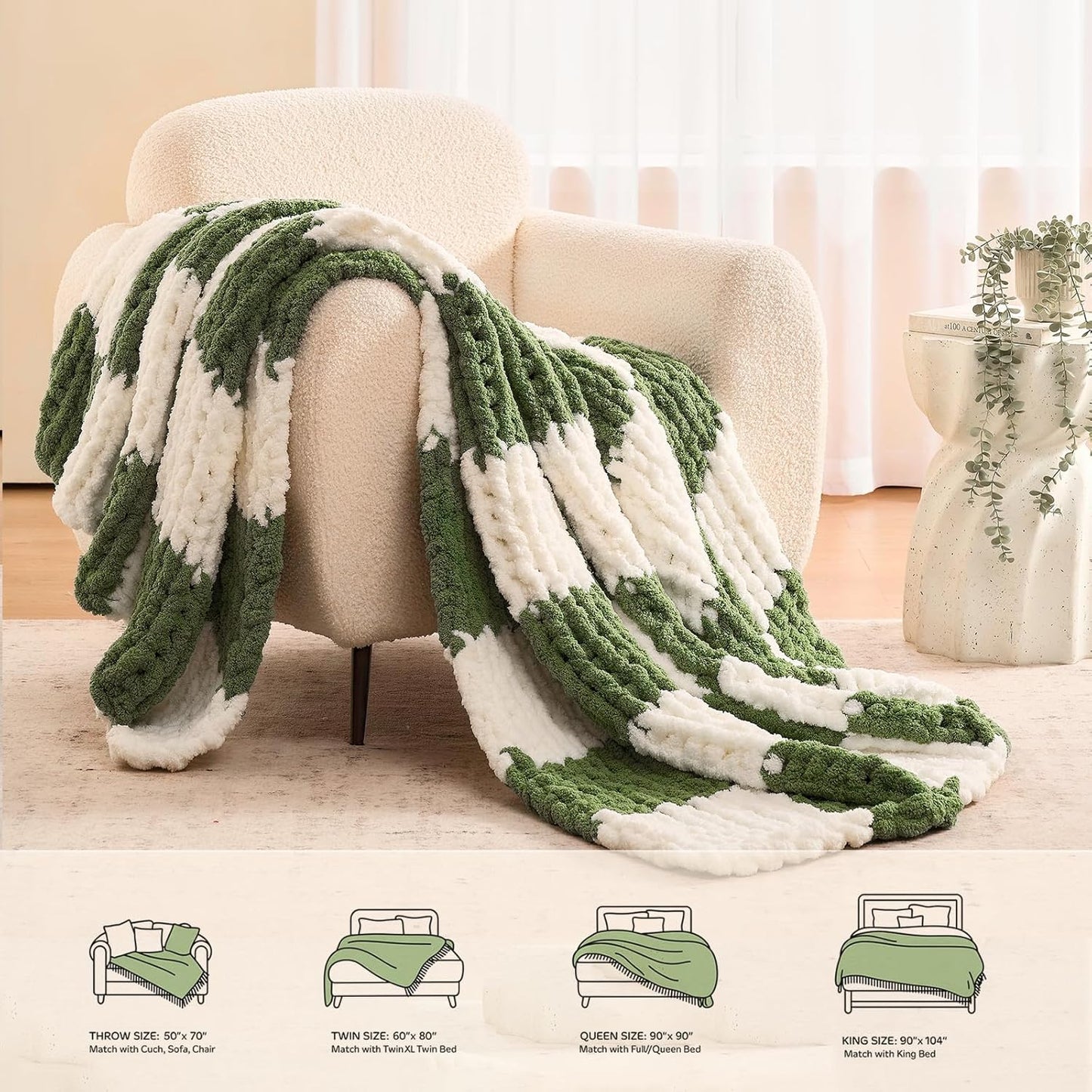 L'AGRATY Chunky Knit Blanket Throw: 50''x60'' Chenille Chunky Knitted Throw Blankets for Bed Couch