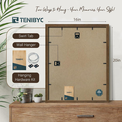 16x20 Picture Frame Set of 3 - Brown Woodgrain, Wood Poster Frame, HD Tempered Glass, Wall Gallery