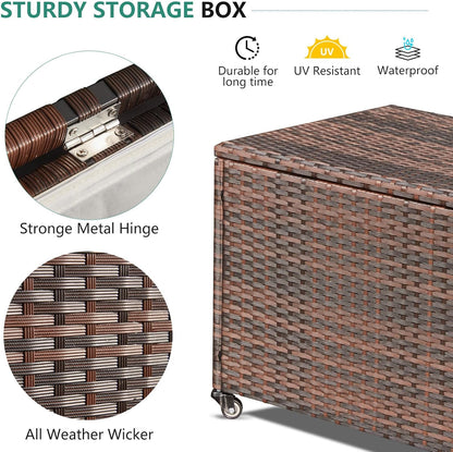 HOMREST Large Deck Box, Outdoor Wicker Storage Container with 70 Gallon, Patio Rattan Furniture for
