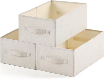 Linen Folding Storage Bins, 3 Pack Large Storage Baskets, Washable, Clothing Storage Bins with