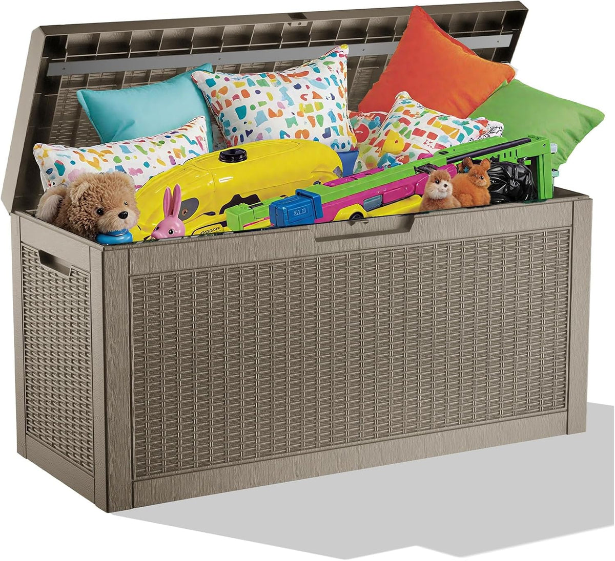 60 Gallon Outdoor Storage Box - Waterproof Resin Rattan Deck Bin for Indoor & Outdoor Use