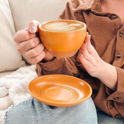 Mora Ceramic Latte Art Mug With Saucer - 10.5 oz, Round Bottom For Perfect Pours - Cafe Cups for