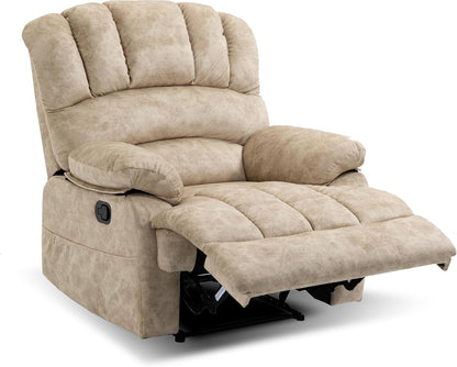Luxlen Large Manual Recliner Chair,Soft Fabric Push Back Recliner with Overstuffed Armrest and