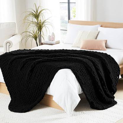 L'AGRATY Chunky Knit Blanket Throw: Soft Chenille Yarn Throw Blanket 50x60 - Handmade Thick Cable