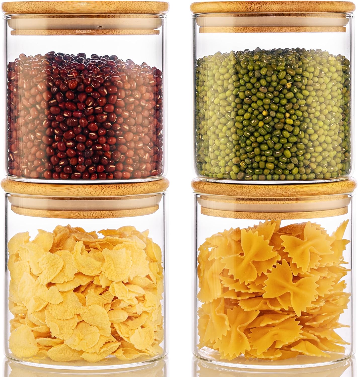 21oz - 4 Pack Glass Jars with Bamboo Lids, Glass Food Storage Containers with Airtight Lids, Air