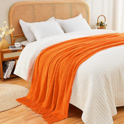 inhand Fall Throw Blanket Burnt Orange for Couch, Soft Living Room Home Decor Knitted Twin Size