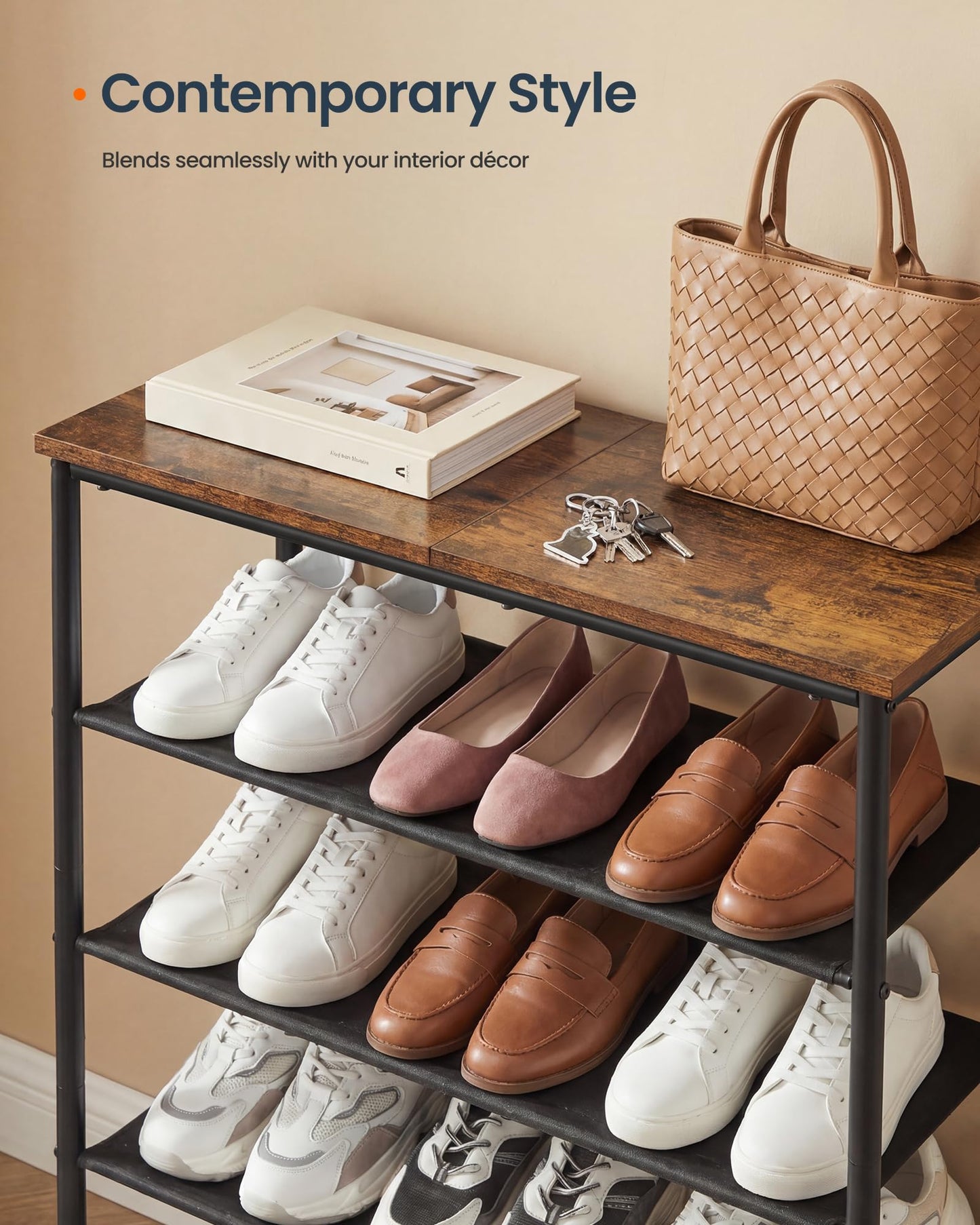 SONGMICS HOME 4-Tier Shoe Rack, Free Standing Shoe Storage Organizer, 12 x 29.7 x 28.2 Inches