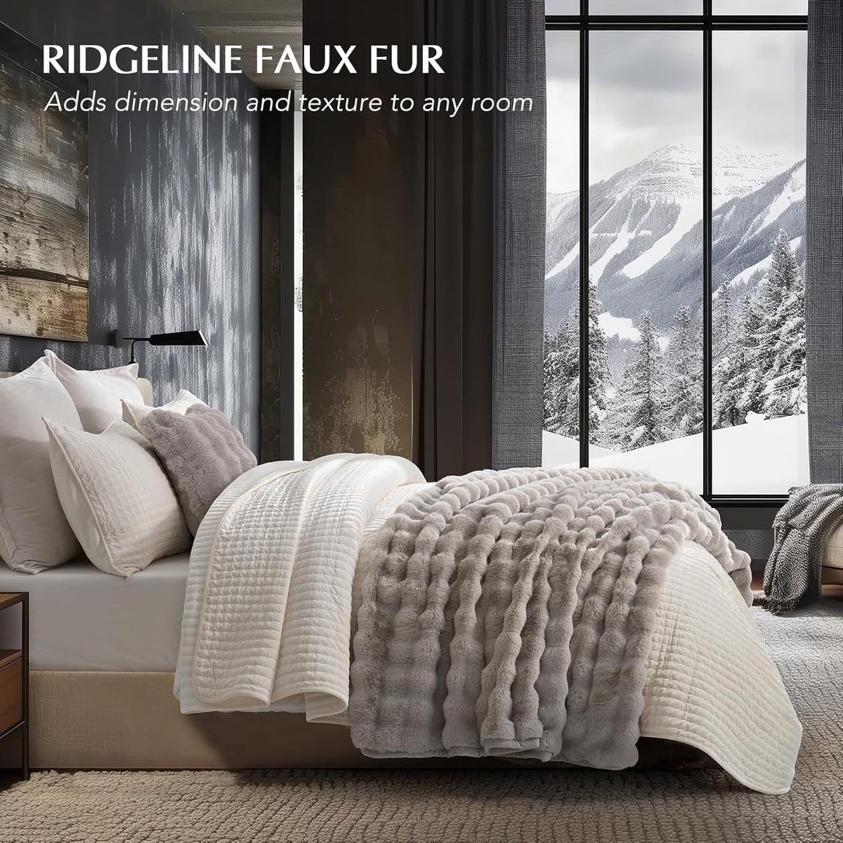 EVERGRACE Ultra Soft Luxury Fluffy Ridgeline Faux Rabbit Fur Throw Blanket, Thick Warm Bubble Throw
