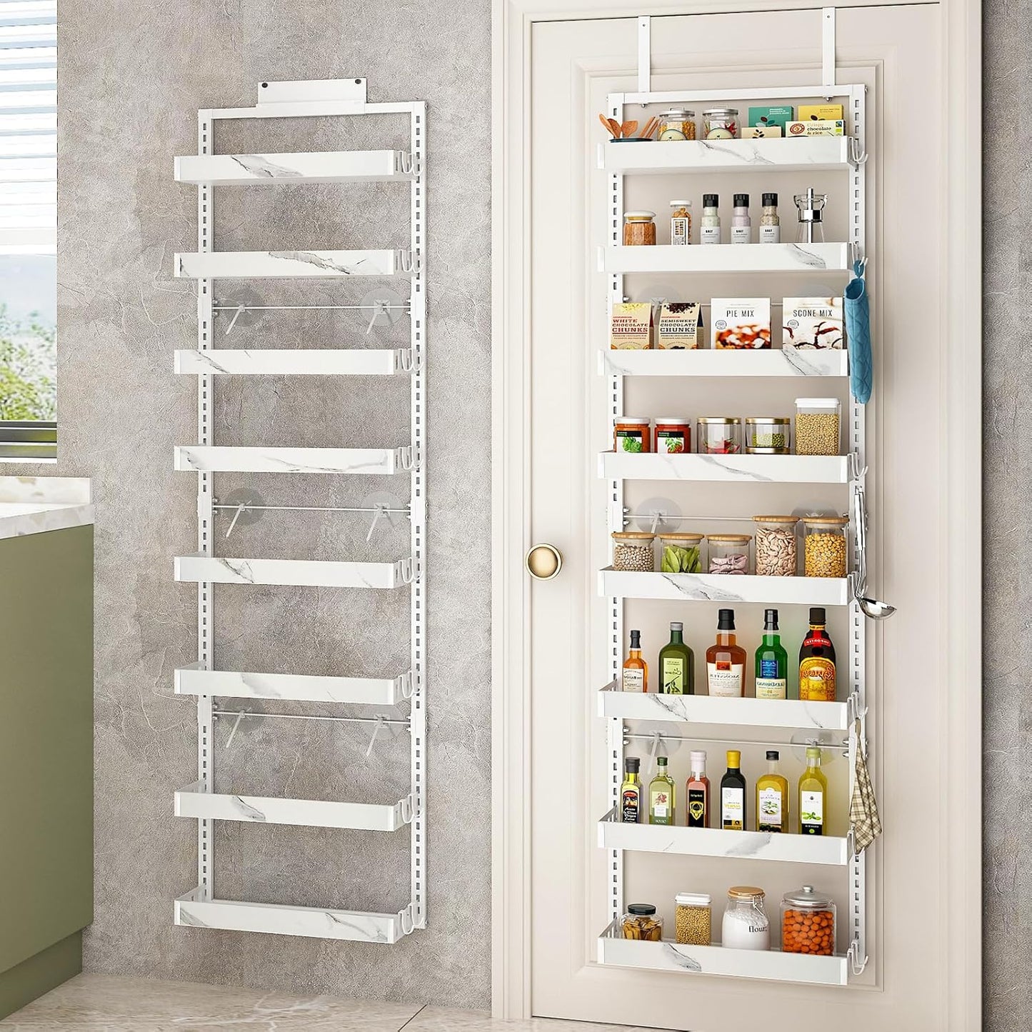 bukfen Over the Door Pantry Organizer,8-Tier Adjustable Basket Kitchen Pantry Door Organization and