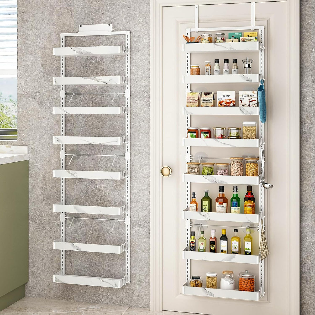 bukfen Over the Door Pantry Organizer,8-Tier Adjustable Basket Kitchen Pantry Door Organization and