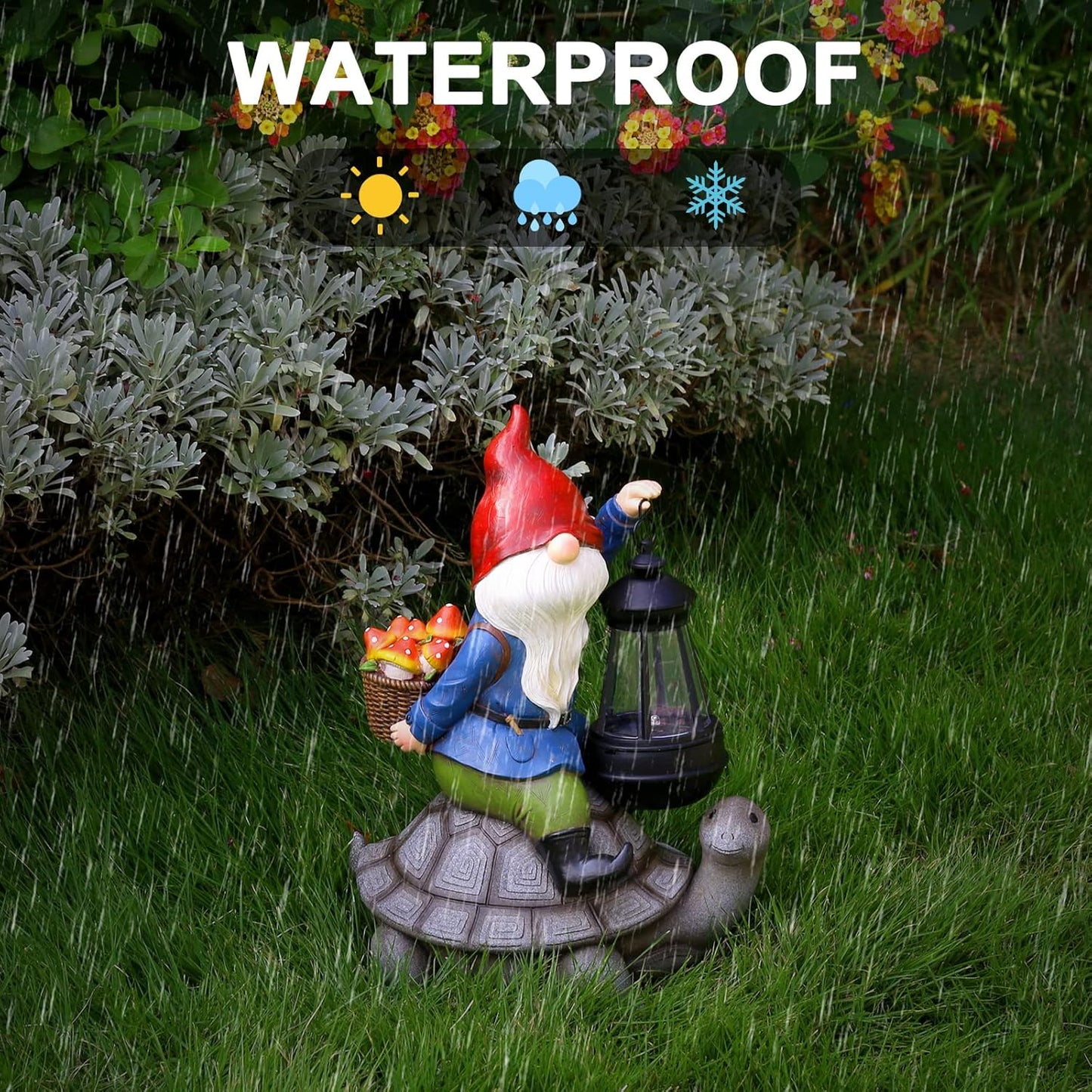 Gnome and Turtle Garden Decor, Large Outdoor Garden Sculptures & Statues, Outside Patio Yard Lawn