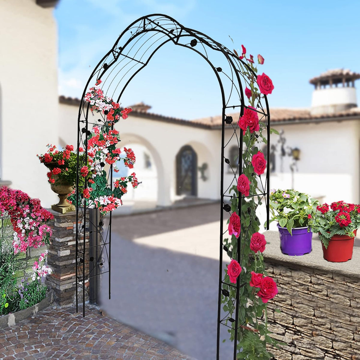 Metal Garden Arch 98.4" H Garden Arbor Trellis for Outdoor Climbing Plants Support Rose Lawn Tall