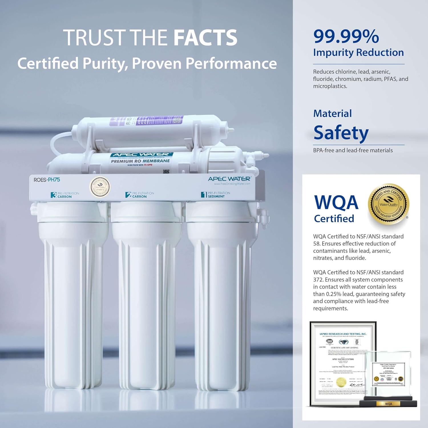 APEC Water Systems ROES-PH75 Essence Series Top Tier Alkaline Mineral pH+ 75 GPD 6-Stage Certified