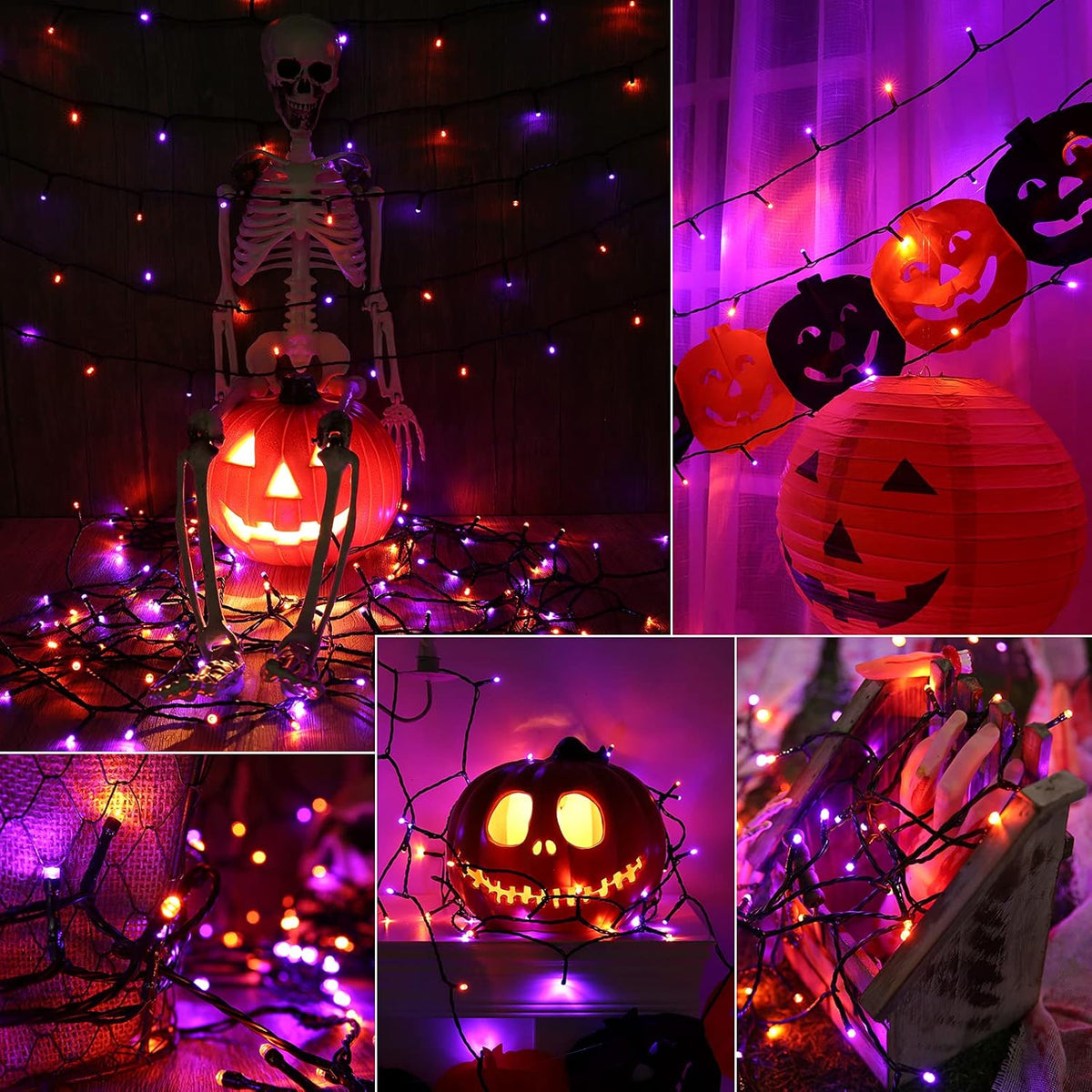 Joomer 2 Pack Orange Purple Halloween Solar String Lights Total 144 FT 400 LED 8 Modes Waterproof