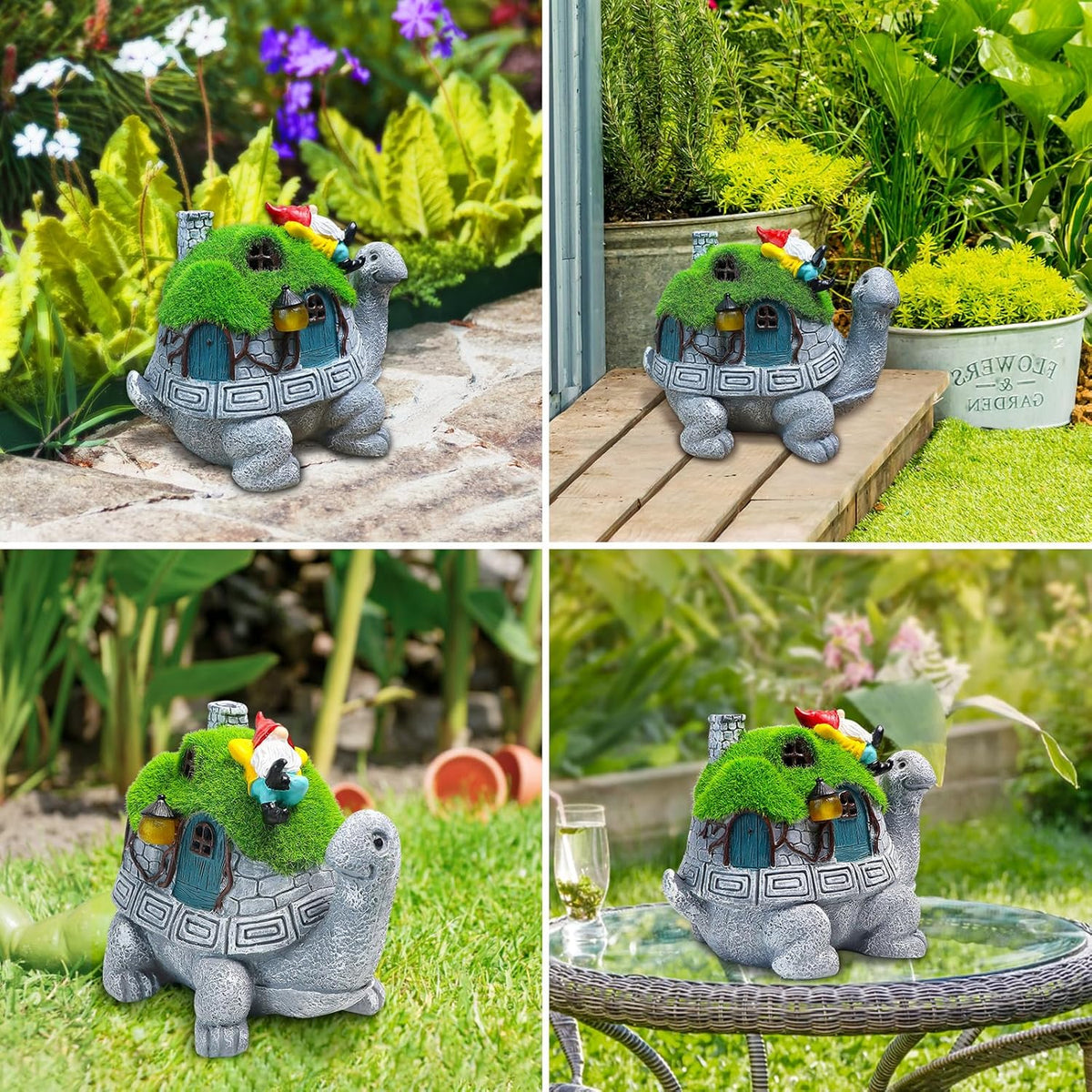 SunGlee Solar Turtles for Outdoors Turtle Solar Light Garden Statue, Cute Tortoise Garden Outdoor