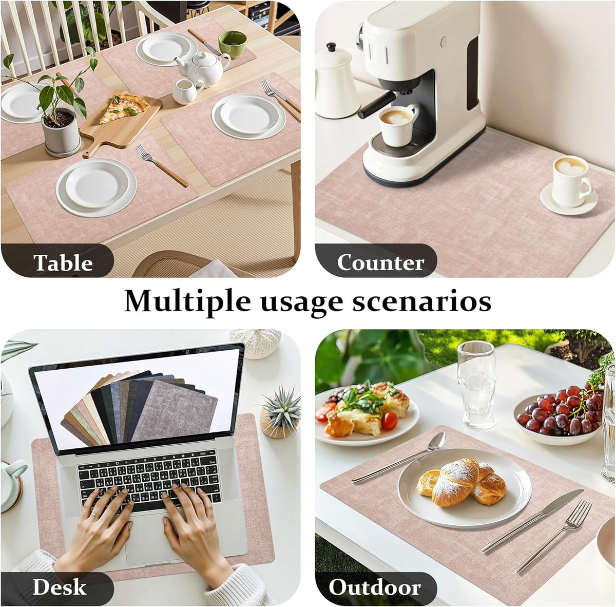 FROMHEART Faux Leather Placemats Set of 6–Waterproof,Heat/Oil Stain-Resistant PU Table