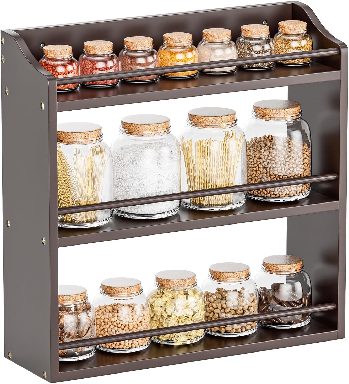 3 Tier Bamboo Wood Spice Rack, Seasoning Bottles Jars Organizer Shelf for Spices or Craft Supplies