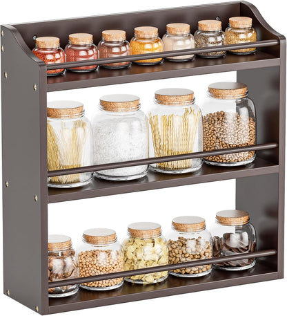 3 Tier Bamboo Wood Spice Rack, Seasoning Bottles Jars Organizer Shelf for Spices or Craft Supplies