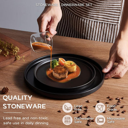 Onader 24 Piece Stoneware Dinnerware Sets with Pasta Bowls, Kitchen Dinner Dishes Set for 6, Plates