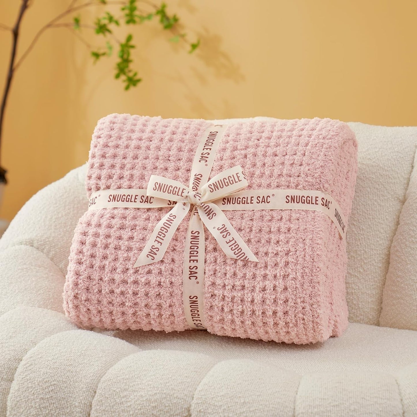 Snuggle Sac Pink Waffle Throw Blanket for Couch Bed Sofa 60x80 inches, Reversible Pink Blanket