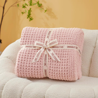 Snuggle Sac Pink Waffle Bedding Blankets Queen Size 90x90 inches, Reversible Microfiber Fluffy